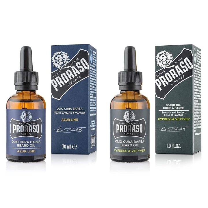 Proraso Beard Oil Cypress & Vetyver 30ml & Beard Oil Azur Lime, 30 ml Bundle mit Beard Oil, Azur Lim