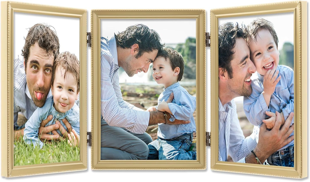 Lawrence Frames Dreifach-Bilderrahmen mit Scharnier, Messing, 12,7 x 17,8 cm, mit Perlenrand Goldfar