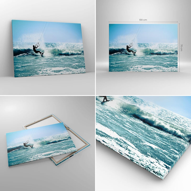 Bilder auf Leinwand 100x70cm Leinwandbild Drachen-Surfen Wasser Ozean Gross Wanddeko Bild Schlafzimm