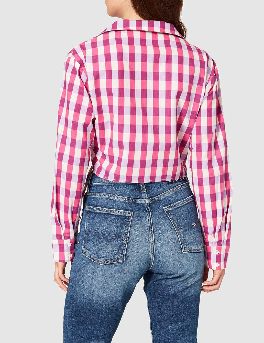 NA-KD Damen Overlap Cropped Shirt Hemd 38 Pink Kariert, 38 Pink Kariert