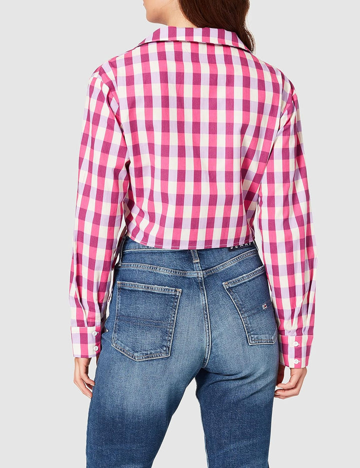 NA-KD Damen Overlap Cropped Shirt Hemd 38 Pink Kariert, 38 Pink Kariert