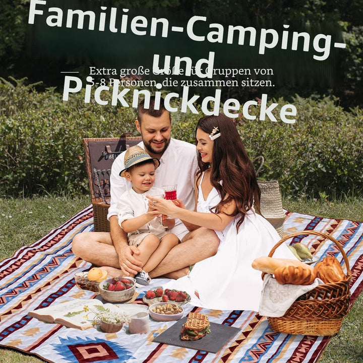 LARUTAN Extra grosse, wasserdichte Picknickdecke, 200 x 300 cm, faltbare Stranddecke mit Tragegriff,