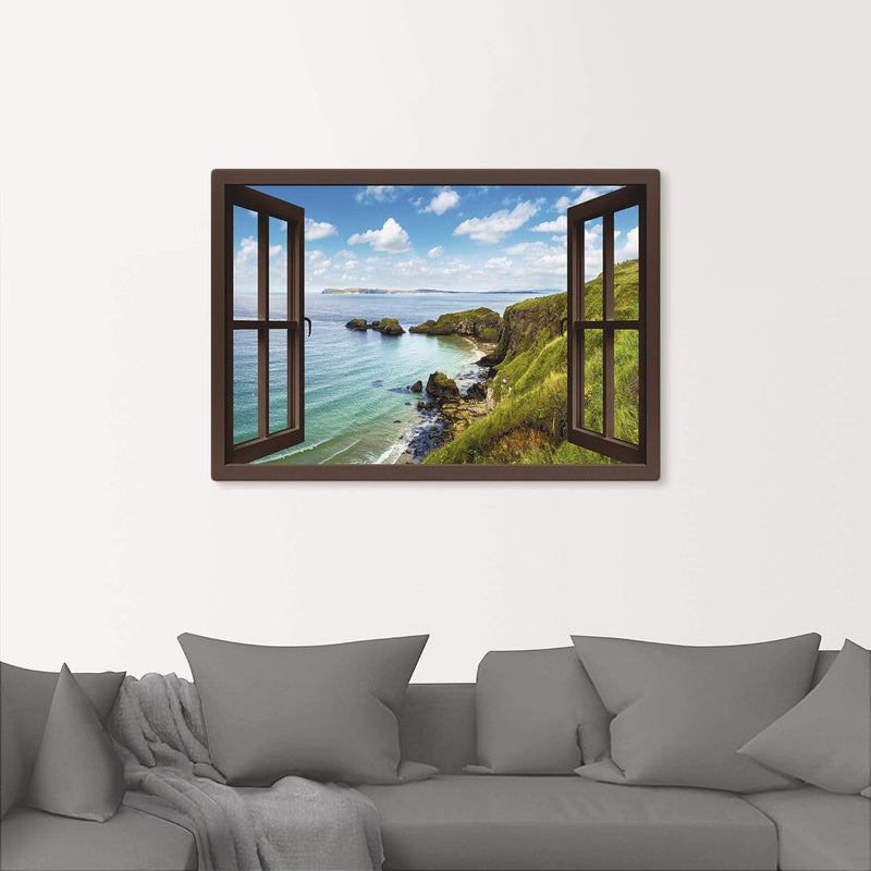 ARTland Leinwandbilder Wandbild Bild Leinwand 70x50 cm Querformat Fensterblick Landschaft Strand Mee