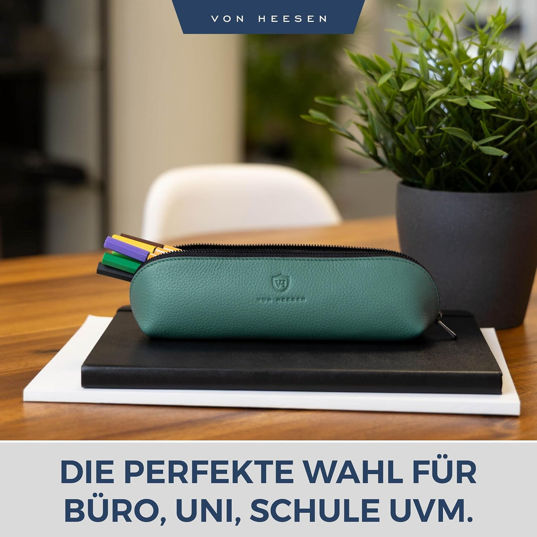 VON HEESEN® Echtleder Federmäppchen Leder Federmappe Etui für Stifte Mäppchen Schule Federtasche Uni