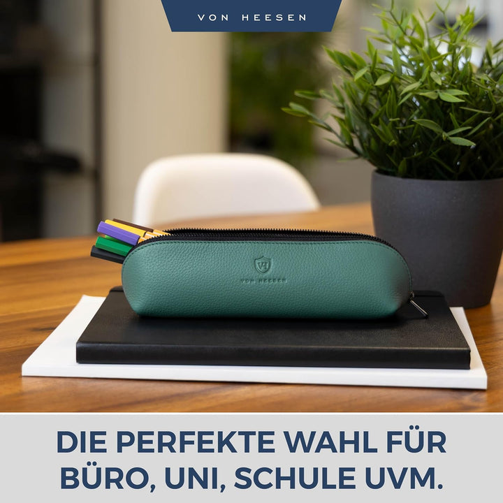 VON HEESEN® Echtleder Federmäppchen Leder Federmappe Etui für Stifte Mäppchen Schule Federtasche Uni