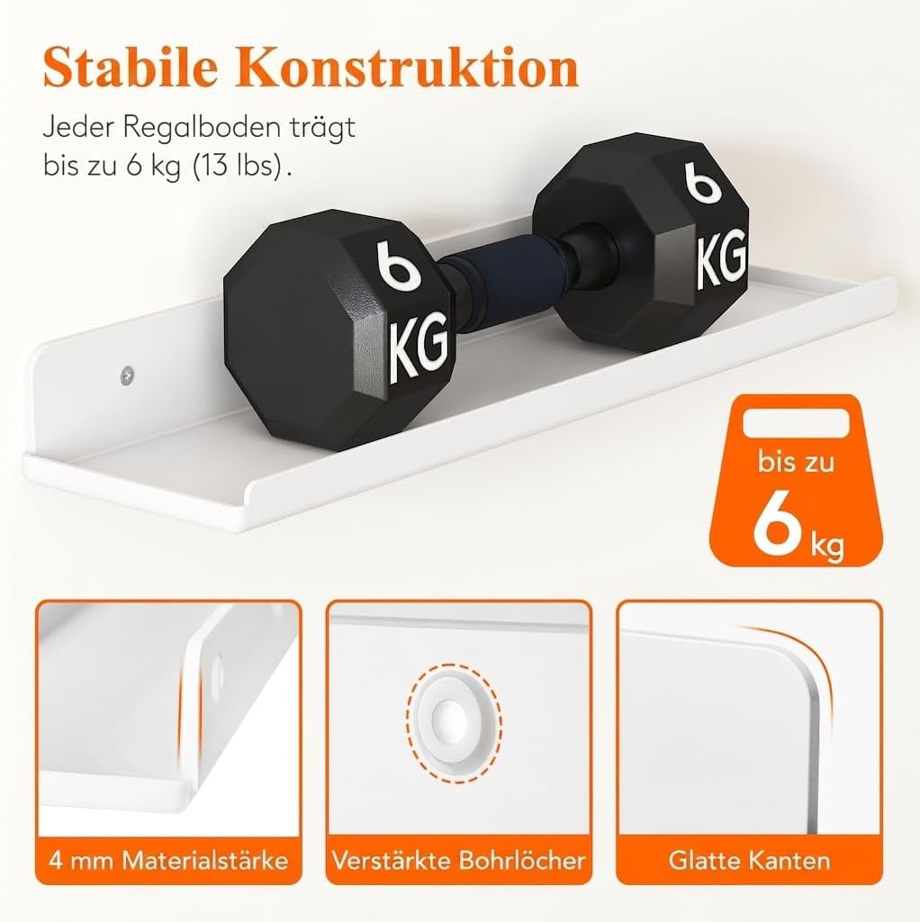 Lifewit Hängeregale für die Wand, 4er Pack Weisses 38CM Raumdeko für Bücherregal/Schallplatten Präse