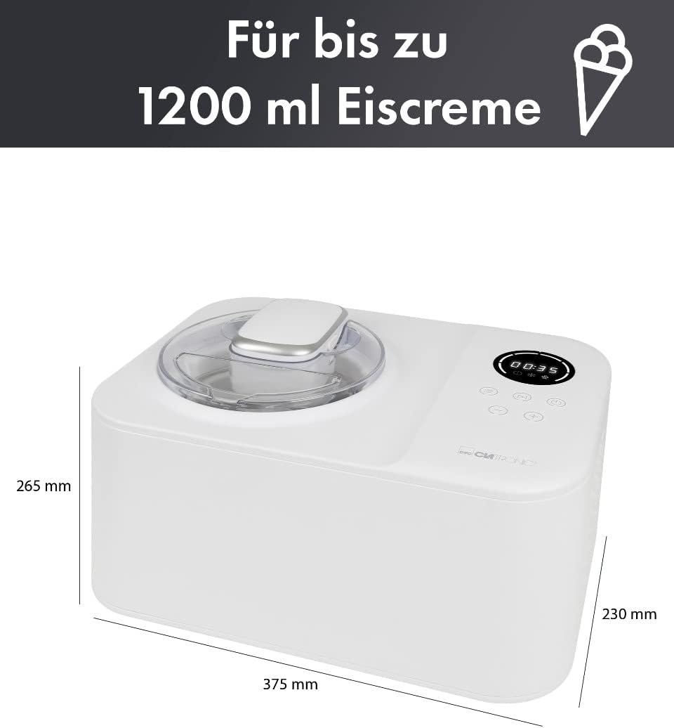 Clatronic Profi-Eismaschine mit Kompressor inkl. Timer, Ice Cream Maker für Eis, Sorbet und Frozen Y