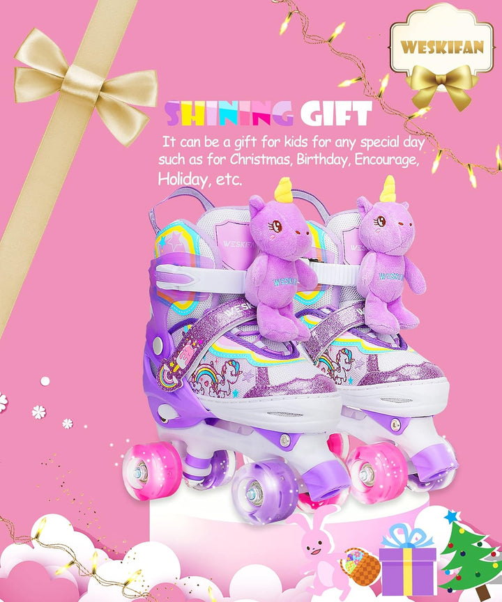 Kinder Einhorn-Puppe Rollschuhe für Mädchen 4 Grössen Verstellbar Mit Leuchtenden Rädern Quad Roller