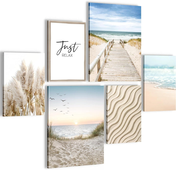 Novart Bilder Set - AUFHÄNGFERTIG - KEIN EXTRA RAHMEN BENÖTIGT - Meer Modern Paradies Strand - Wohnz