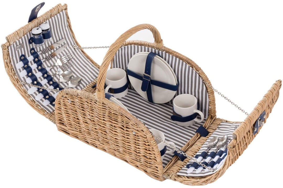 Picknickkorb für 4 Personen blau/weiss 41 x 33 x 29 cm