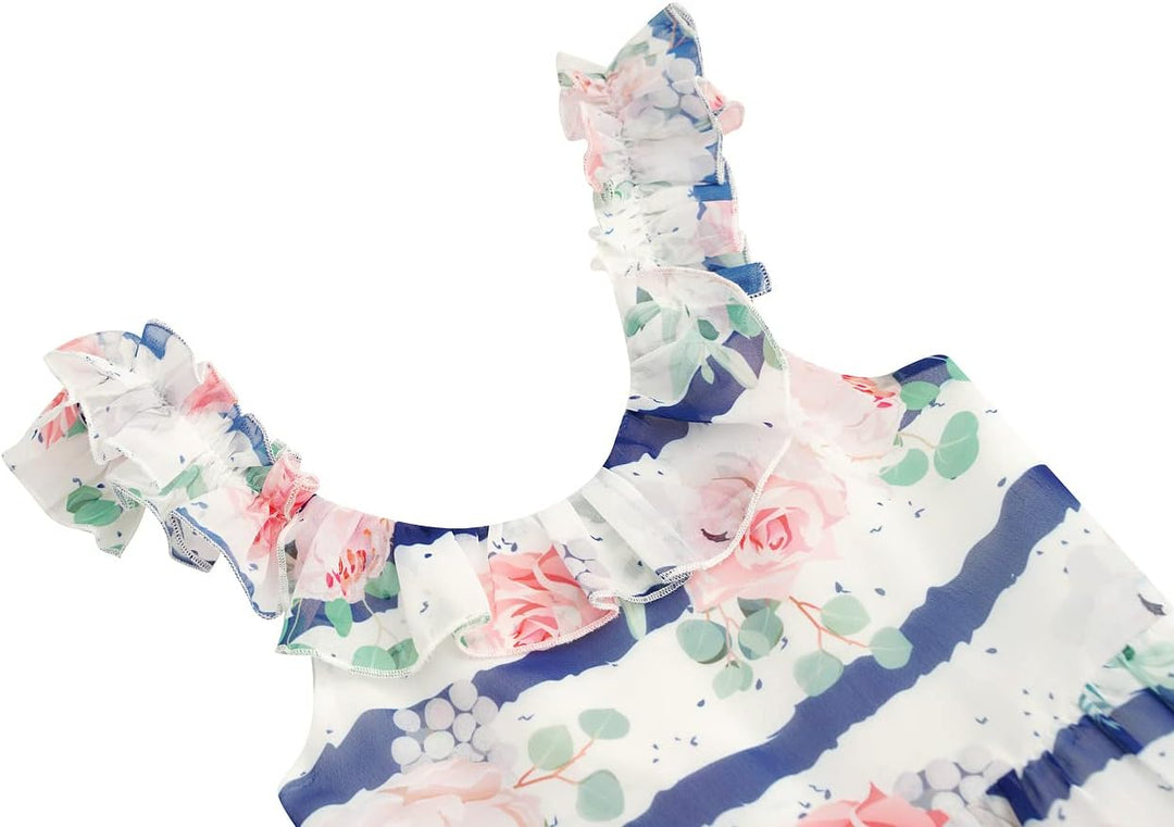 BONNY BILLY Mädchen Kleider Blumen Boho Sommerkleid Strandkleid Chiffonkleid Maxikleid mit Rüschen 7