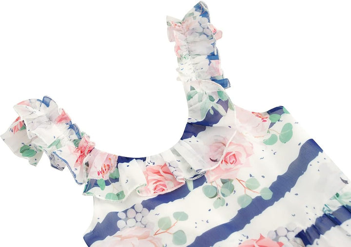 BONNY BILLY Mädchen Kleider Blumen Boho Sommerkleid Strandkleid Chiffonkleid Maxikleid mit Rüschen 7