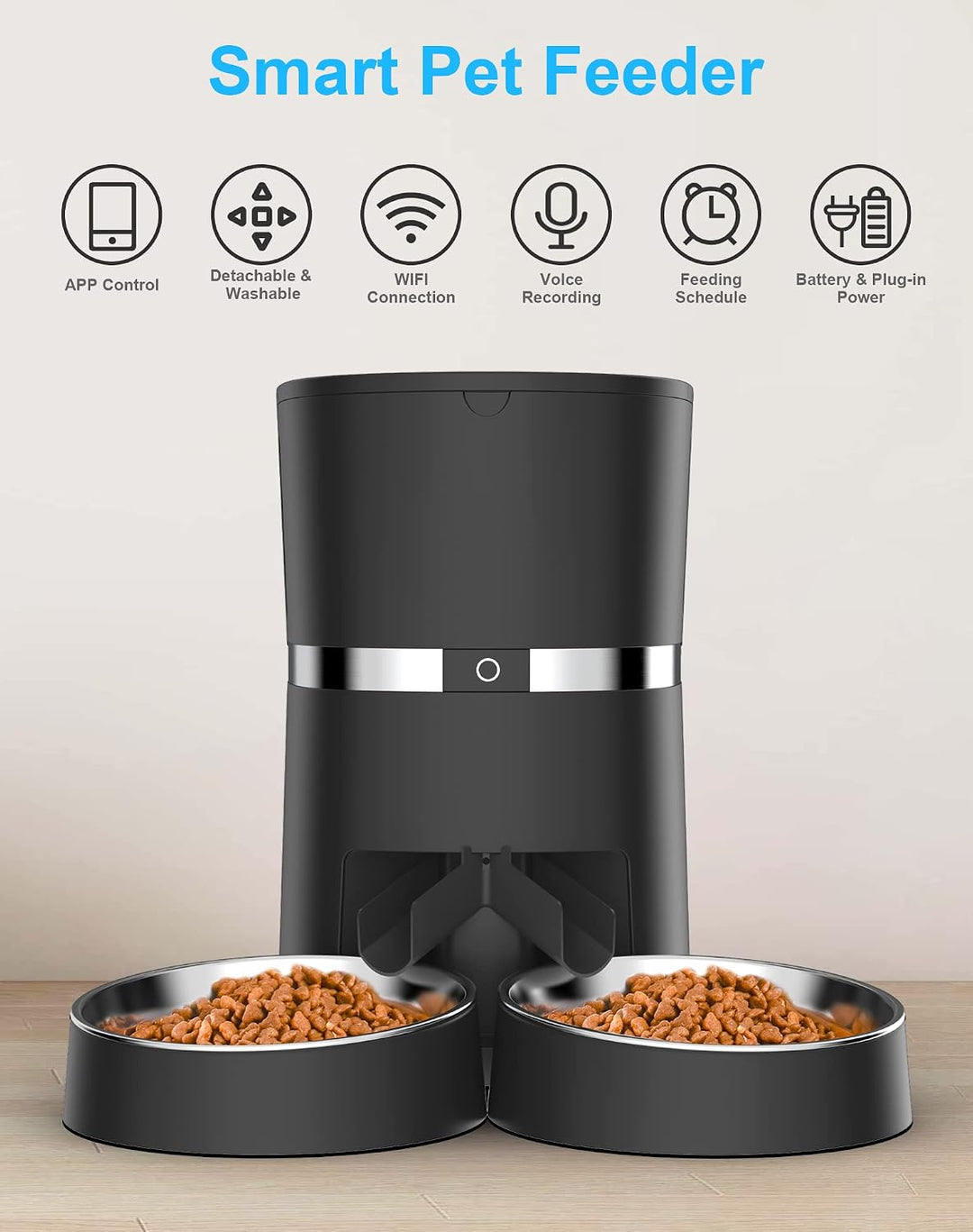 WellToBe Smart Futterautomat Katze &amp; Hund, WiFi Automatischer Futterspender für 2 Katze, Pet Feeder