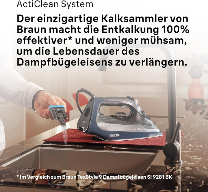 Braun TexStyle 9 SI9682 DB Dampfbügeleisen mit FreeGlide 3D Technologie, Vertikaldampf, Anti-Tropf-F