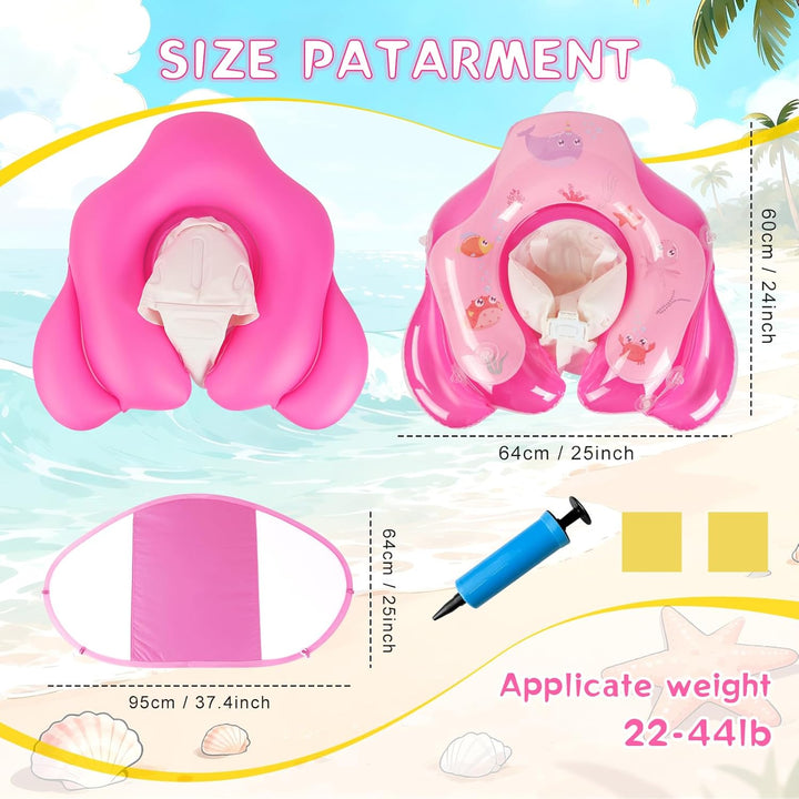 Baby Schwimmring mit abnehmbarem Sonnenschutz und Glöckchen, inklusive 1 x Handpumpe und 2 x Reparat