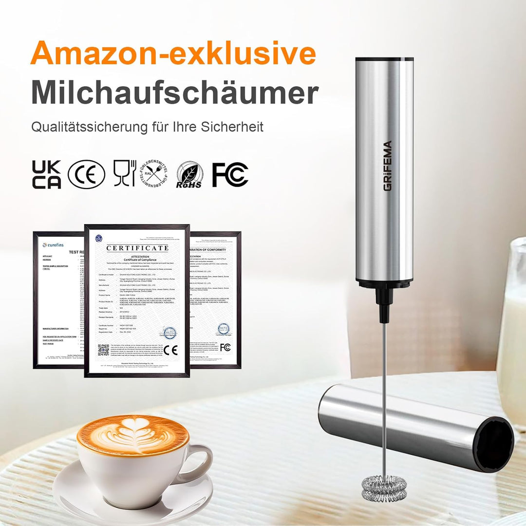 GRIFEMA Milchaufschäumer Stab Elektrisch, Tragbar Milk Frother Aufladbar, 13000 U/min, handmilchaufs