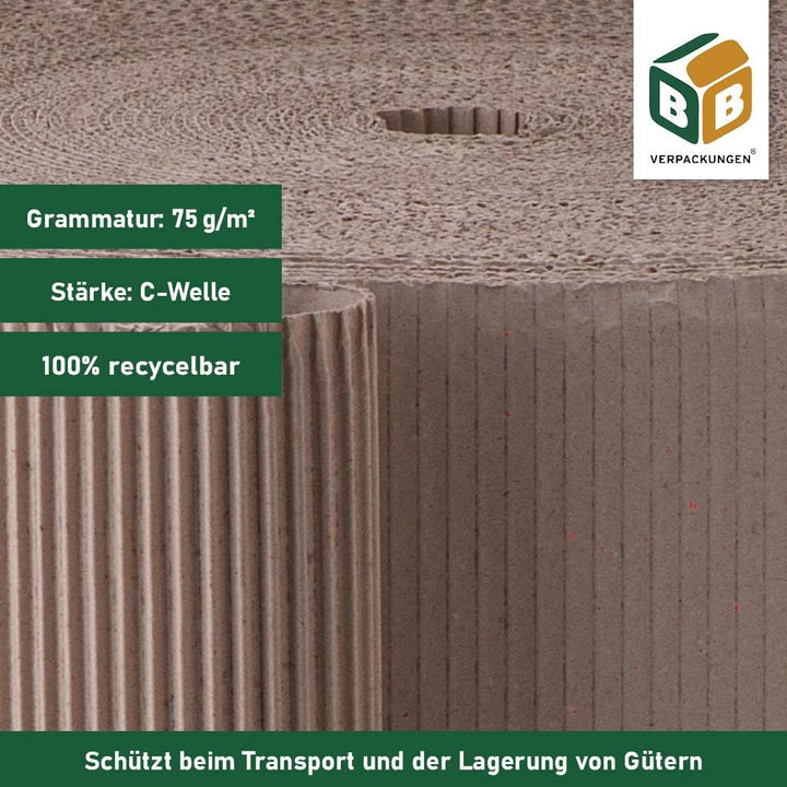 BB-Verpackungen Rollenwellpappe 0,8 x 70 m (Wellpappe, Wellkarton Füllmaterial, 100% recycelbar, ide
