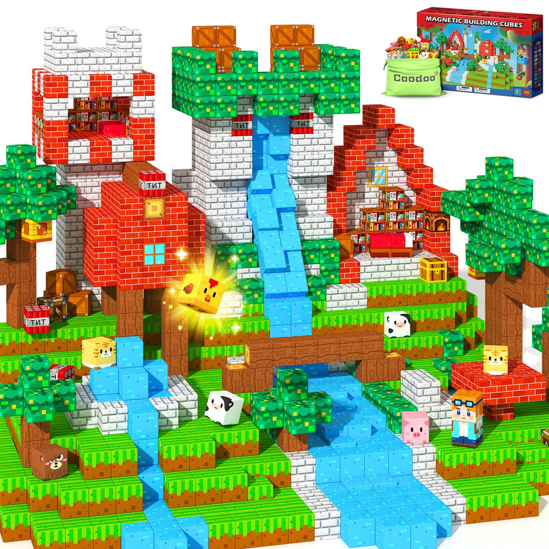 Coodoo 150 STK Magnetbausteine für Kleinkinder, Magnetische Bausteine für Kinder ab 3 Jahren, Sensor