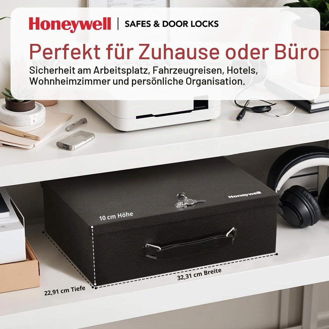 Honeywell 6104 Tresor Feuerhemmender Minisafe Dokumentenkassette, 5 L mit Schlüsselschloss