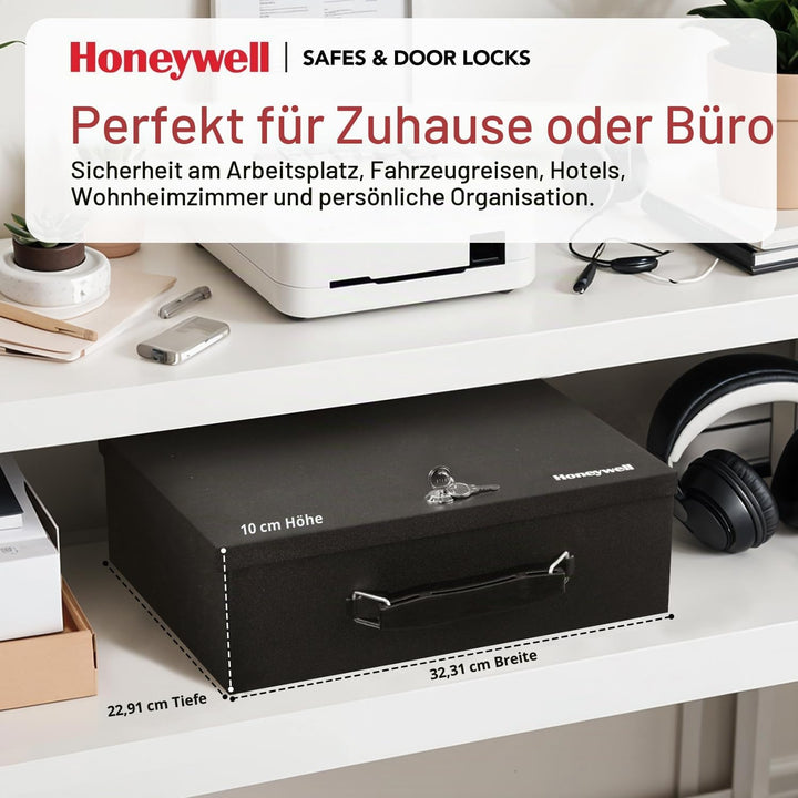 Honeywell 6104 Tresor Feuerhemmender Minisafe Dokumentenkassette, 5 L mit Schlüsselschloss