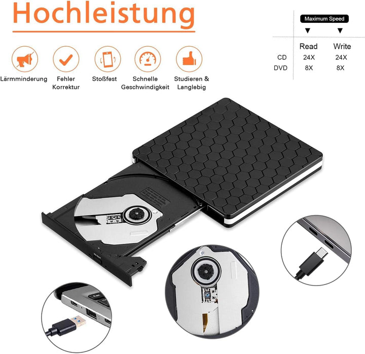 External DVD Drive, Amicool USB 3.0 Type-C CD DVD +/-RW Optical Drive USB C Burner Slim CD/DVD ROM R