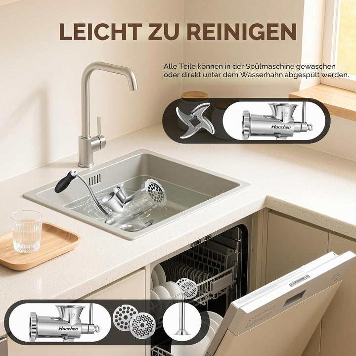 Hanchen Edelstahl Manueller Fleischwolf Haushalt Multifunktionale Einlaufmaschine Fleischmühle Wurst