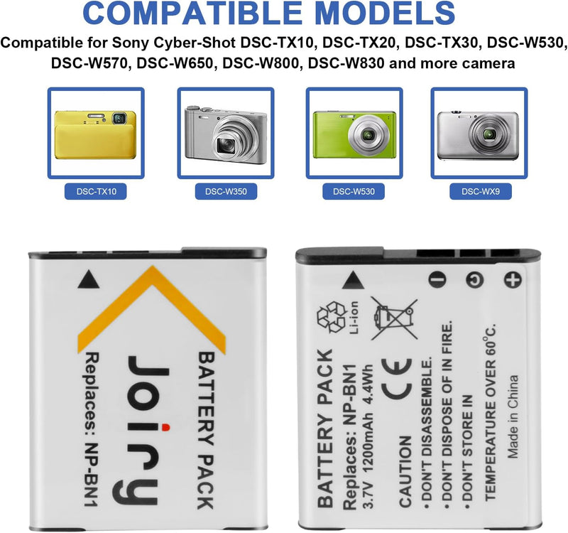 2X NP-BN1 Ersetzt Akku und Charger Kompatibel mit Sony Cyber-Shot DSC-QX10 DSC-QX30 DSC-QX100 DSC-TF