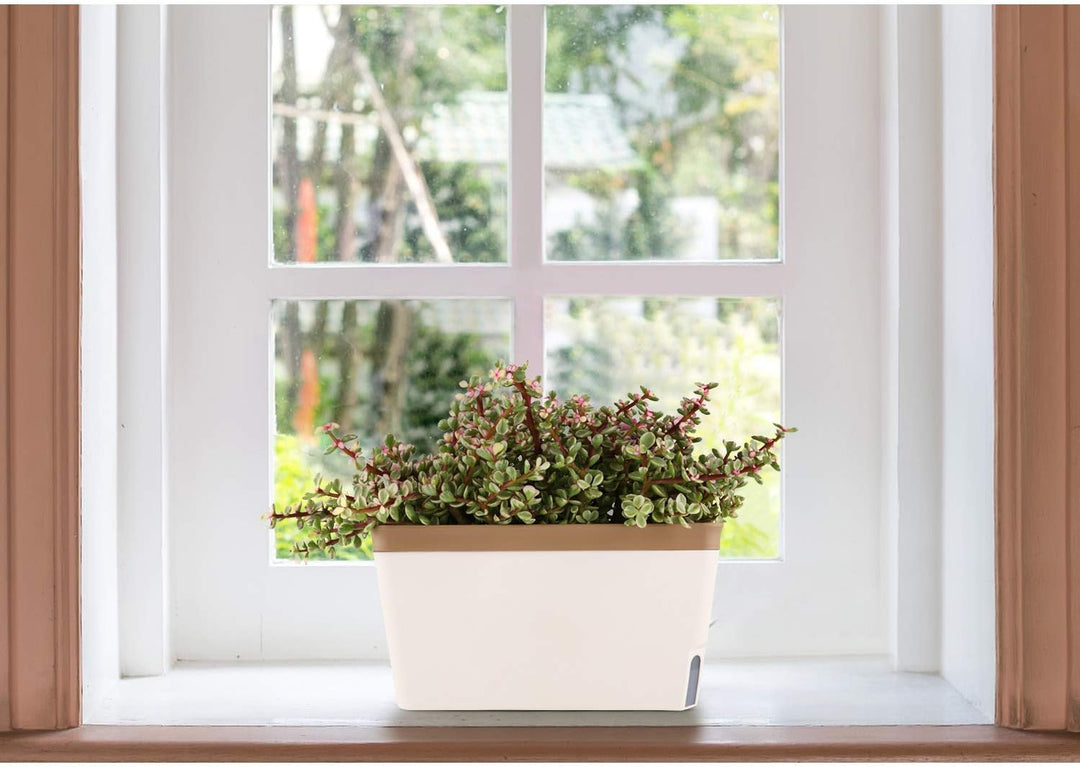 T4U 27cm Selbstwässernder Blumenkasten Kräutertopf mit ERD-Bewässerungs-System Braun 3er-Set Kunstst