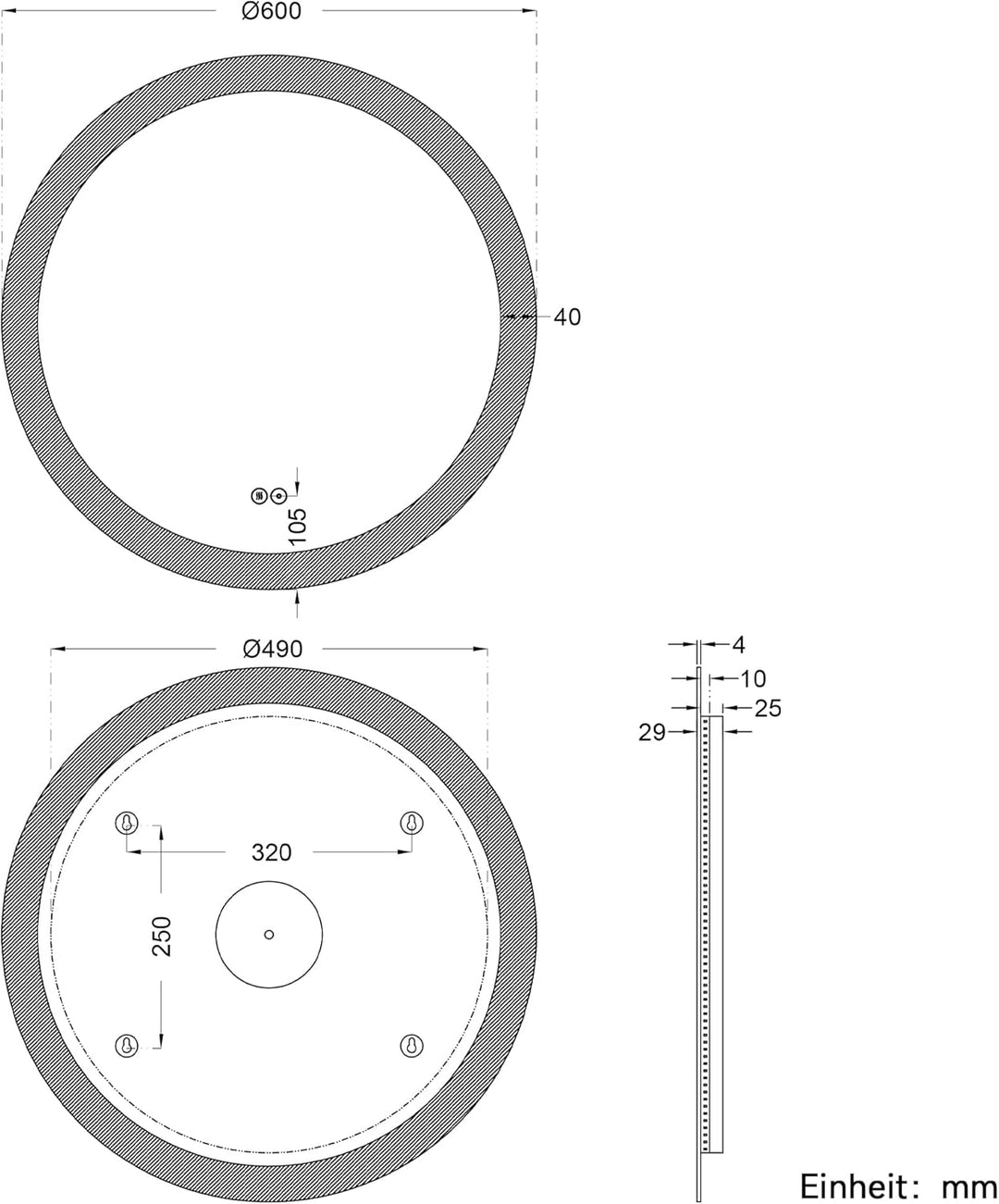 SONNI LED Badspiegel Rund 60cm – Wandspiegel mit Beleuchtung, 3 Farbtemperaturen, Dimmbar, Anti-Besc