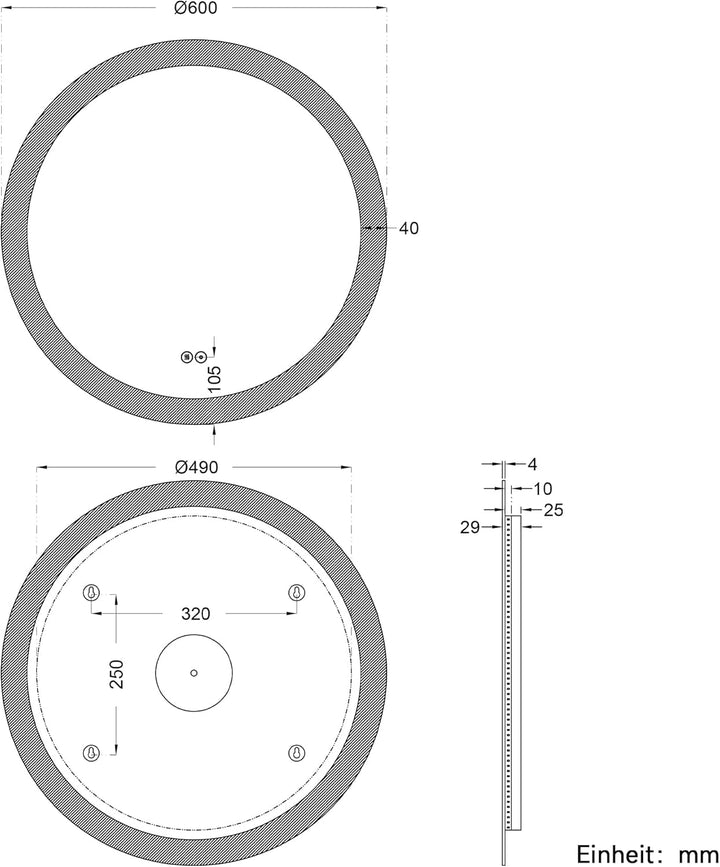SONNI LED Badspiegel Rund 60cm – Wandspiegel mit Beleuchtung, 3 Farbtemperaturen, Dimmbar, Anti-Besc
