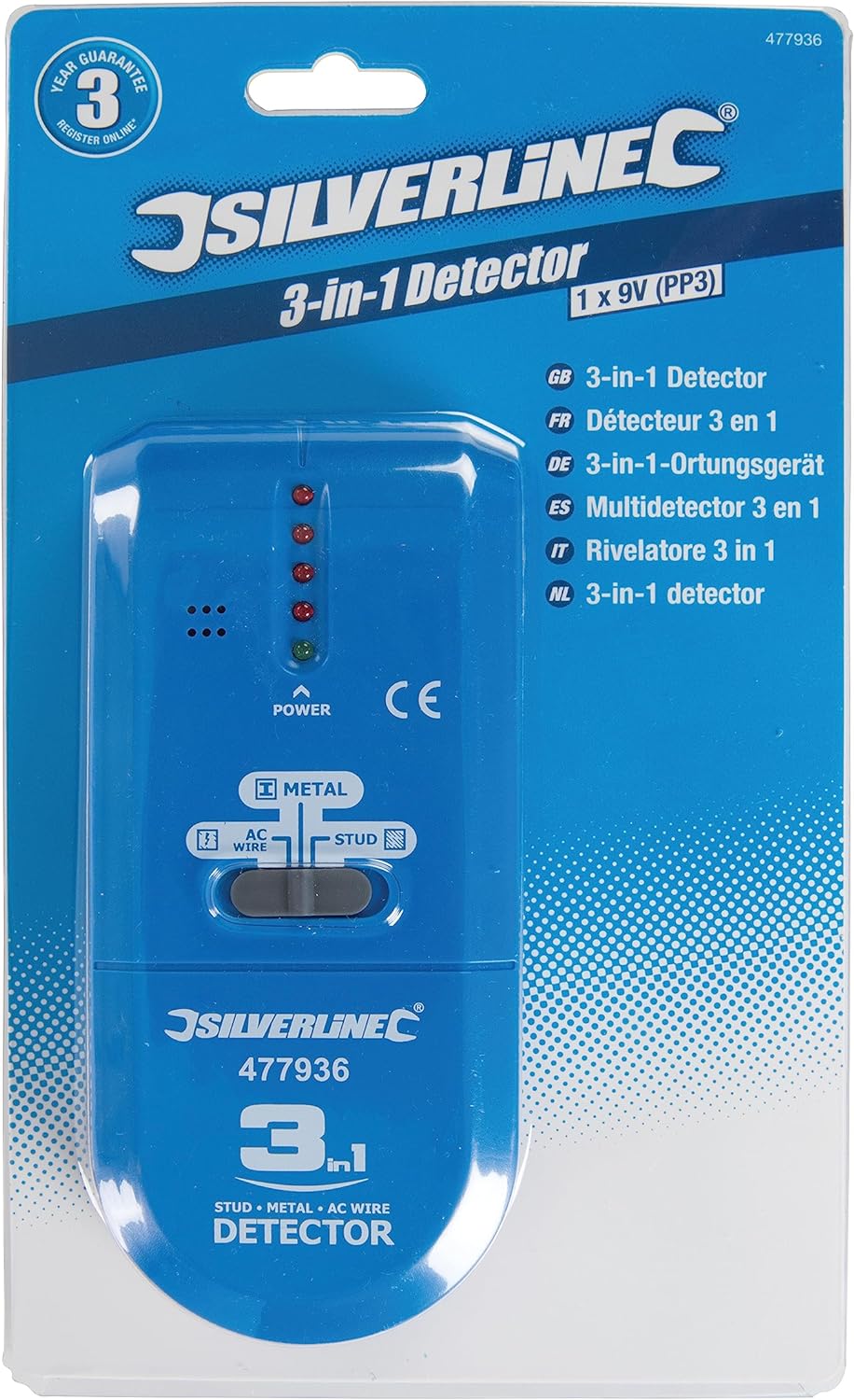 Silverline 477936 Kompaktes 3-in-1-Ortungsgerät 1 Stck. 9-V-Batterie (PP3)
