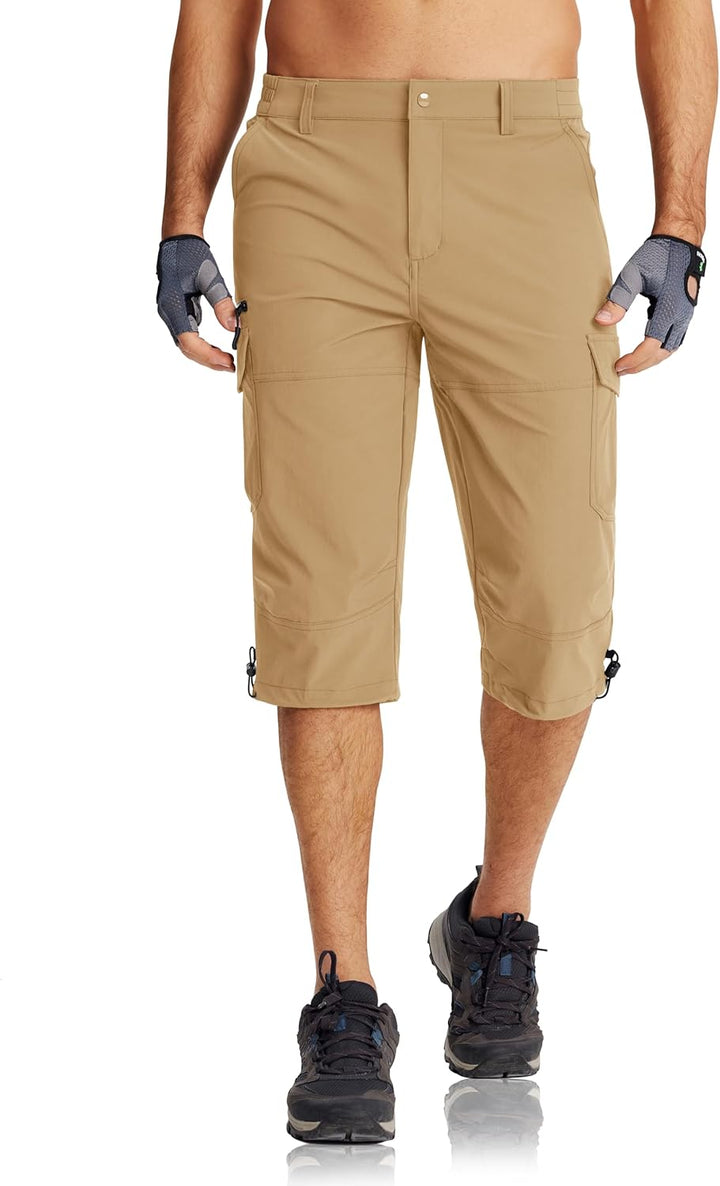 MAGCOMSEN Herren 3/4 Hose Schnelltrocknend Outdoor Shorts mit 7 Taschen Leicht Sommer Caprihose Atmu