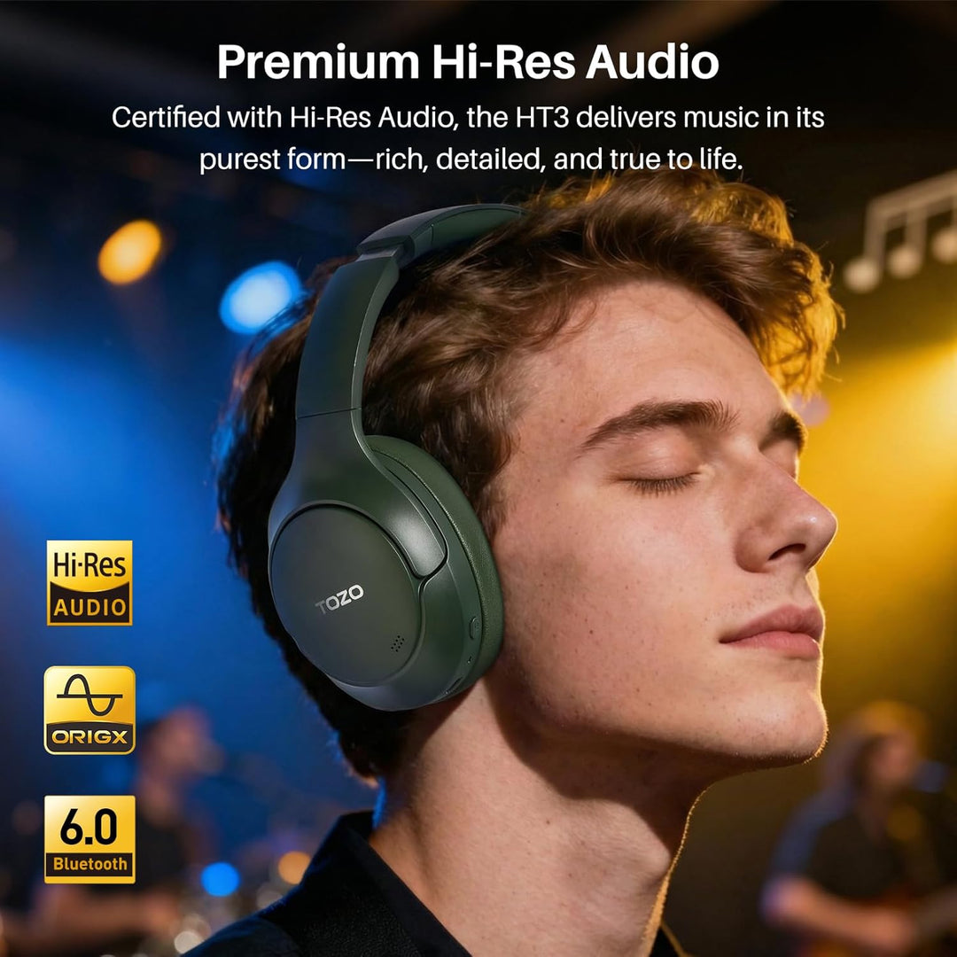 TOZO HT3 Kopfhörer Kabellos Bluetooth Over Ear, Noise Cancelling Kopfhörer mit 5 Mics,90 Std, Hi-Res