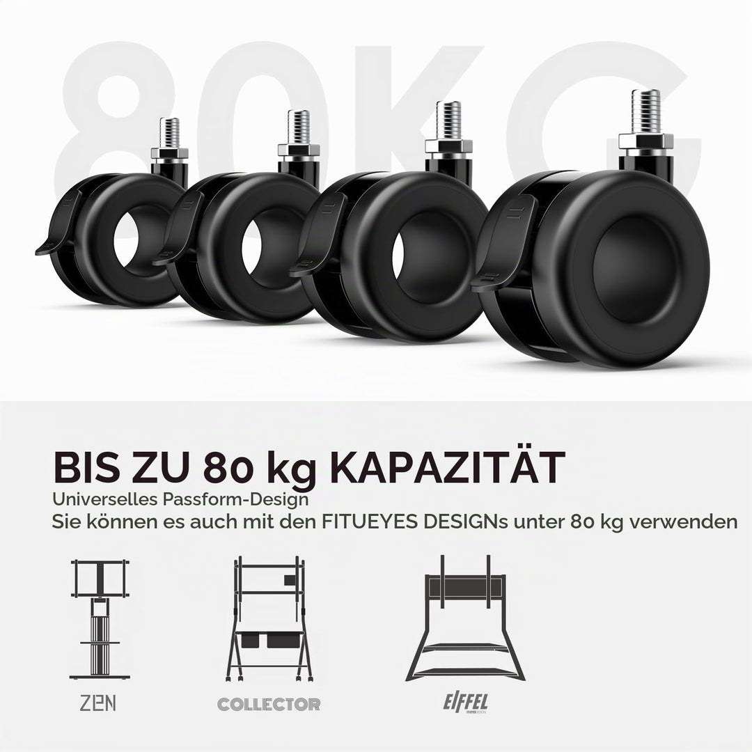 FITUEYES DESIGN Rollen 4er Set bis 80kg belastbar Lenkrollen mit Bremse M8 Gewinde für Möbel und Ger