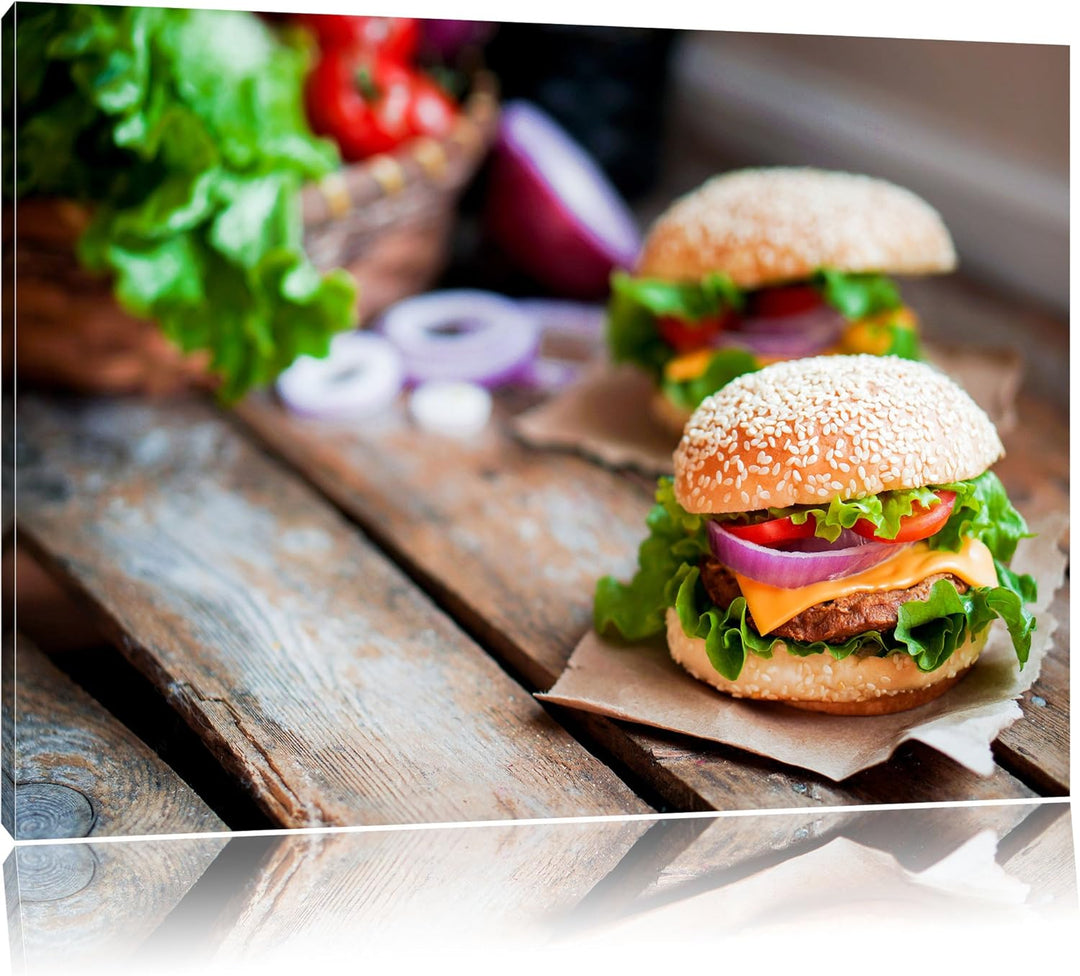 Pixxprint Leckere Burger, Format: 100x70 auf Leinwand, XXL riesige Bilder fertig gerahmt mit Keilrah