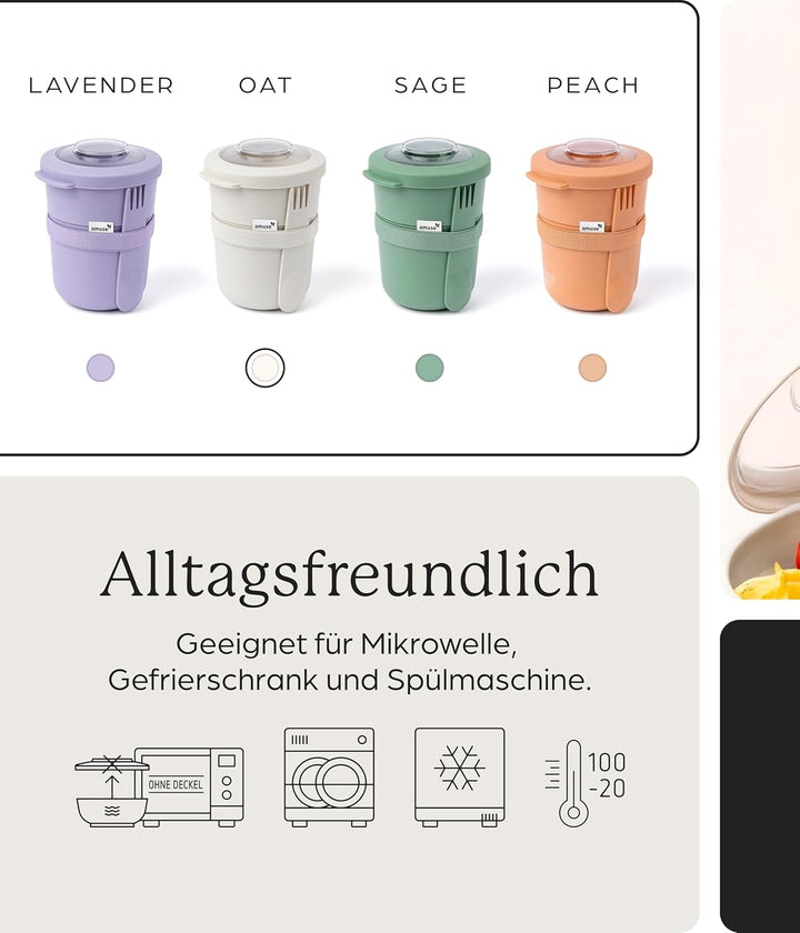 Amuse Müslibecher To Go (450ml + 150ml) | Crunch Cup | Auslaufsicherer Joghurtbecher To Go mit Löffe