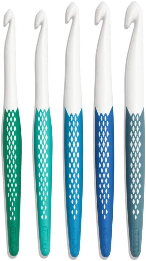 Prym 218441 Wollhäkelnadel Set 7,0 mm - 12,0 mm, prym.ergonomics, Kunststoff, ergonomischer Griff 7,