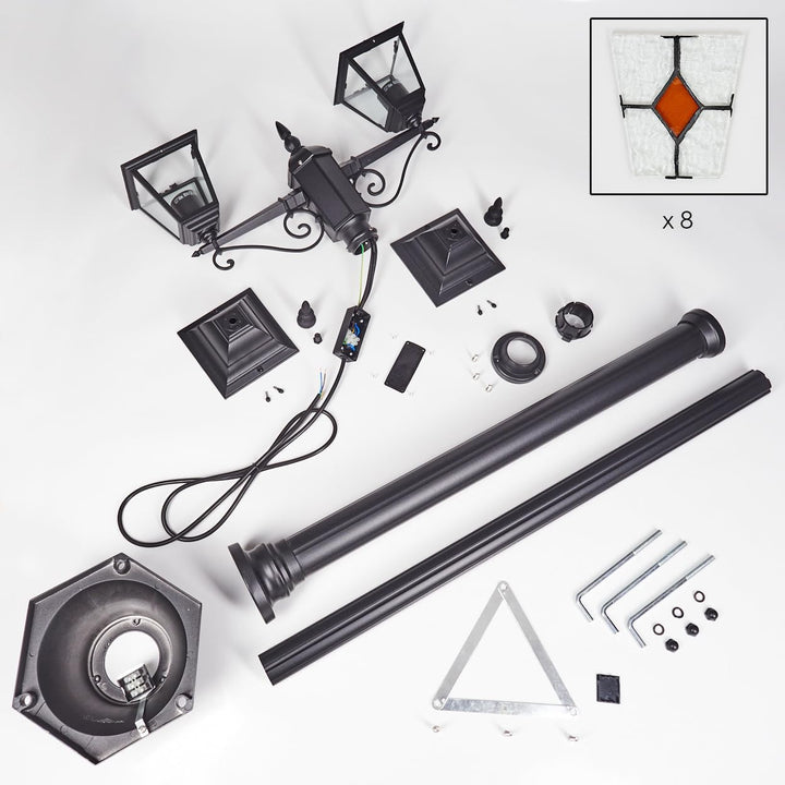 HOFSTEIN Kandelaber Naofe, Aussenwegeleuchte aus Metall/Glas in Schwarz/Klar/Orange, Wegebeleuchtung
