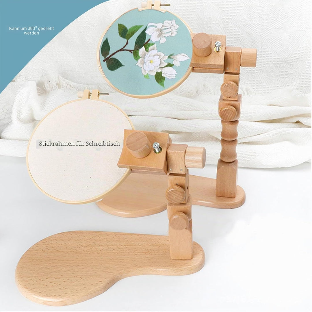 RoseFlower Kreuzstich Ständer Stickrahmen Holz Drehbarer Stickständer für Tisch Embroidery Hoop Stan