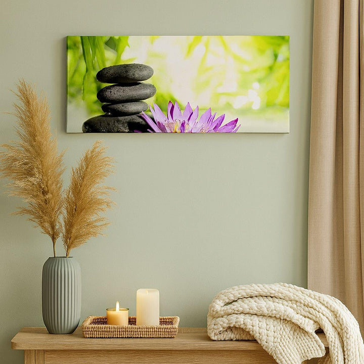Wandbilder Dekoration Wohnzimmer Spa bambus blume wasser Panorama Bilder auf Leinwand 120x50cm Leinw
