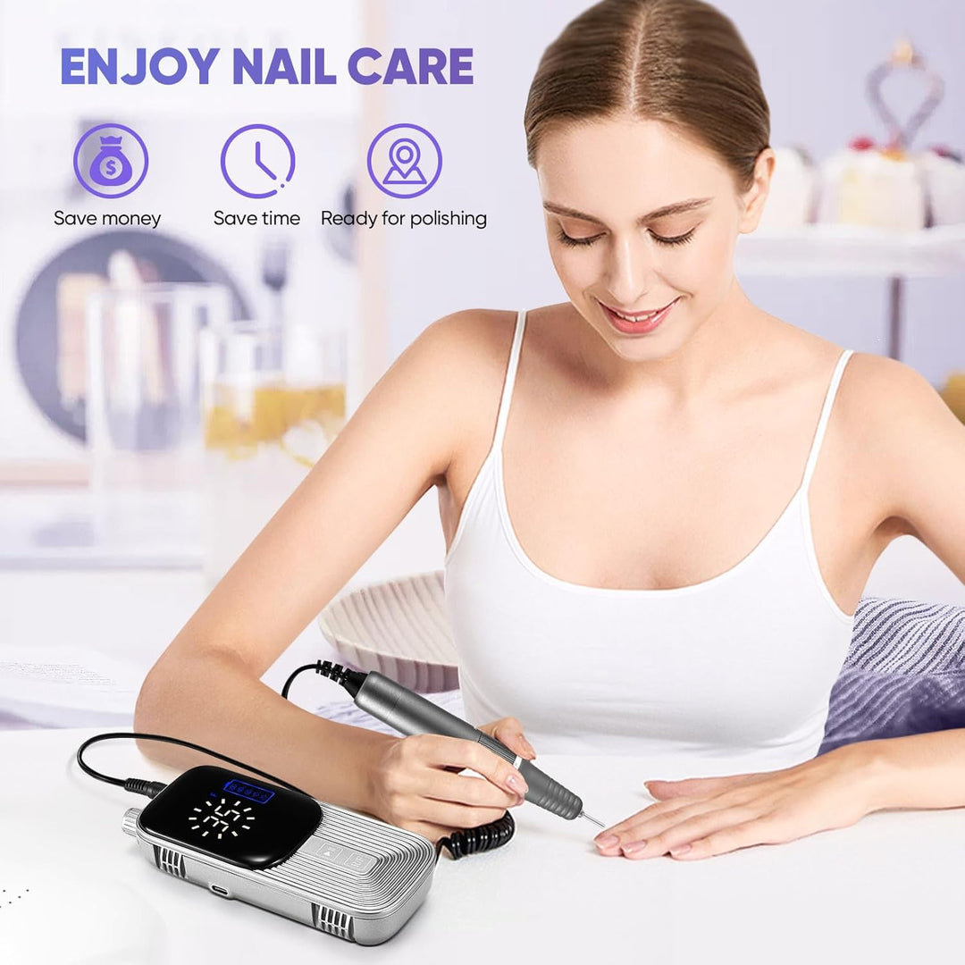 Kabelloser Nagelfräser, 35000 U/min, LCD-Touchdisplay, 4000 mAh Akku (bis zu 8 h), USB-C, Maniküre-P