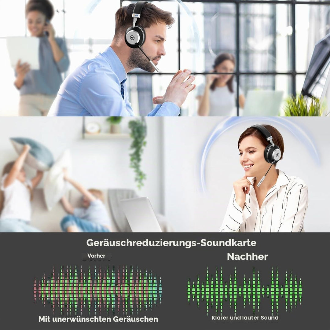 Wantek Kabelloses Headset, Bluetooth Headset mit Mikrofon USB-Dongle, Kabelloses Headset mit Mikrofo