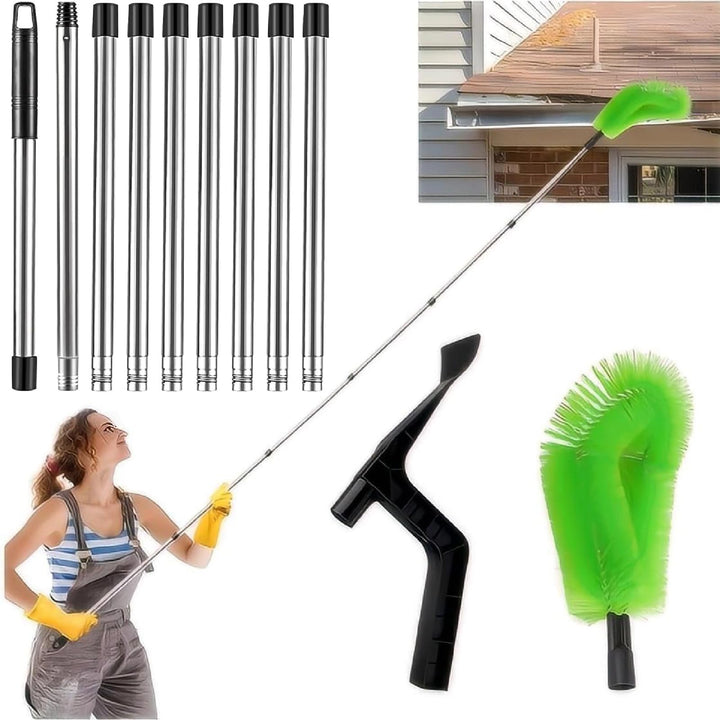 390cm Dachrinnenreiniger und Reinigungslöffel Schaufel 2 in 1,Dachrinnenbürste mit 9Pcs Teleskopstie