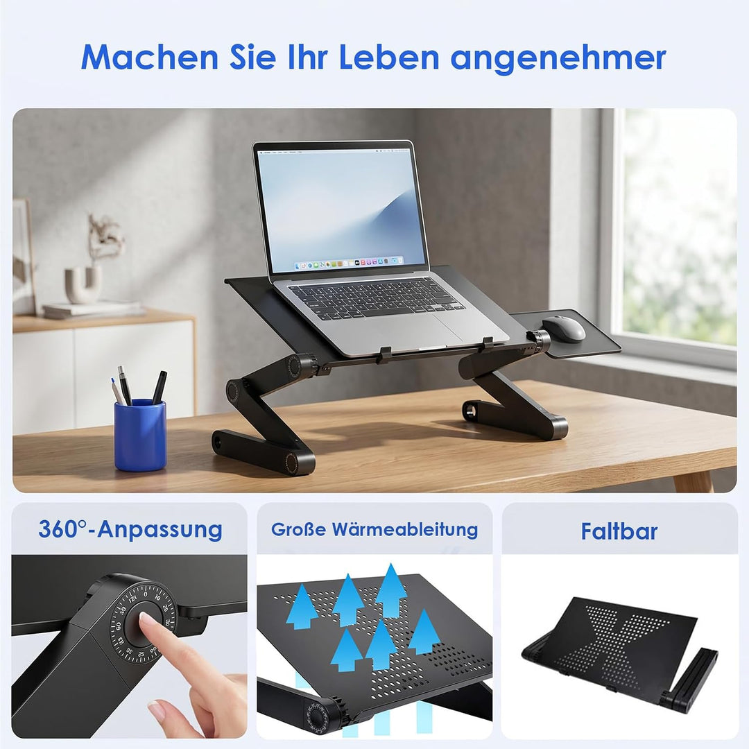 Ideal Swan Laptoptisch, Höhenverstellbar Faltbarer Laptop Ständer, 18,9" Laptop Tisch mit Mausplattf