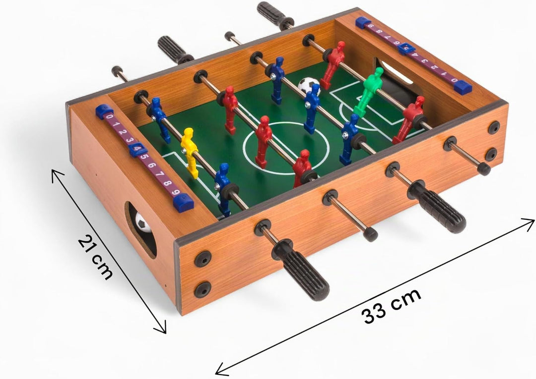 MIJOMA Tischfussballspiel aus Holz – Mini-Kicker für Kinder &amp; Erwachsene, mit 2 Bällen &amp; Torzähler –