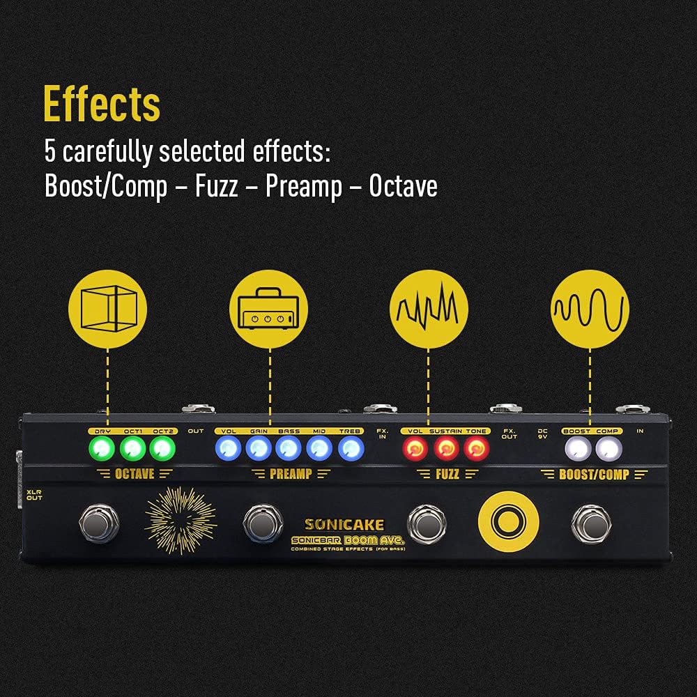 SONICAKE Multi Effektpedal Bass preamp Vorverstärker DI Box Multi Effektpedal mit Compressor Boost F