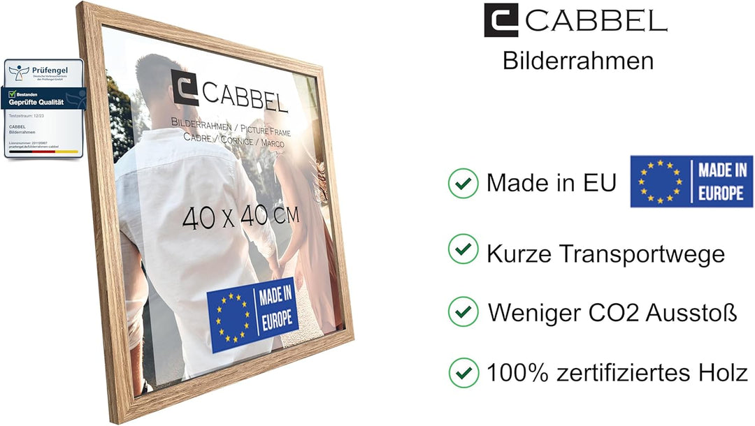 CABBEL Dreierpack (3 STK.) Bilderrahmen 40x40 cm MDF Holz-Rahmen in Eiche | mit bruchsicherem Plexi-
