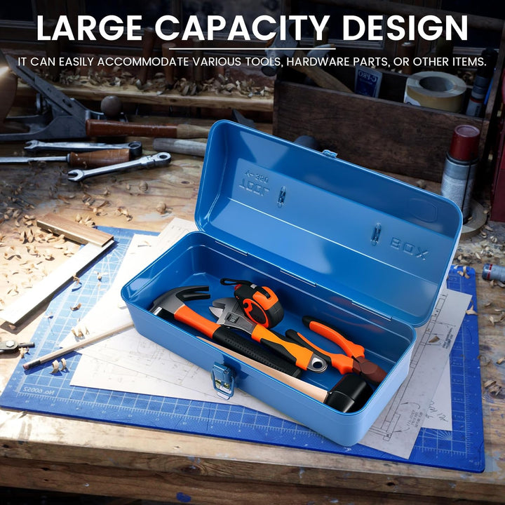 Werkzeugkoffer leer Gross Werkzeugbox 37×16×12cm Robust Langlebig Metall Werkzeugkasten mit Tragegri