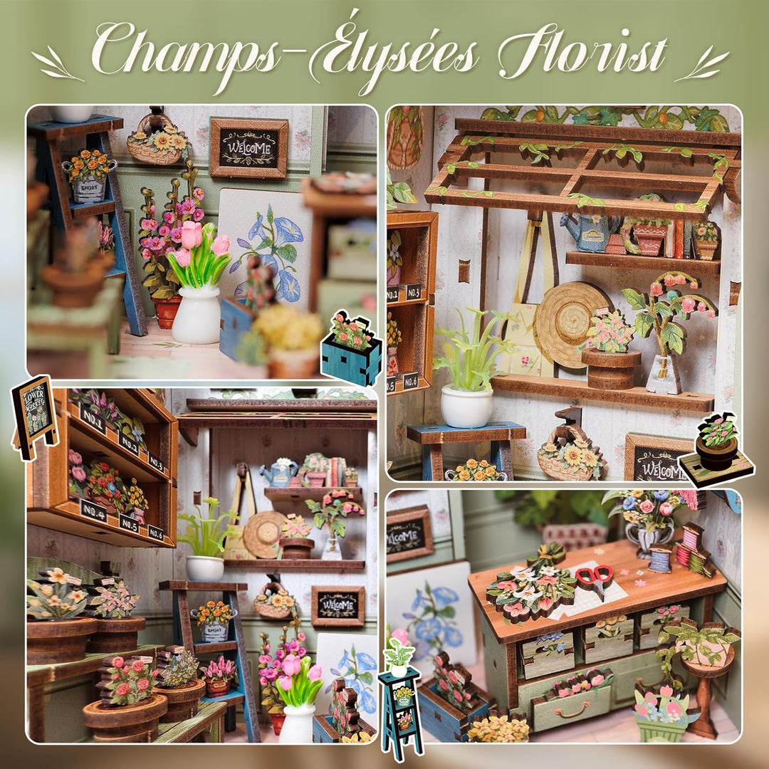 CUTEBEE Book Nook Kit - DIY Miniatur Puppenhaus zum Selberbauen mit LED-Beleuchtung Bücherregal Deko
