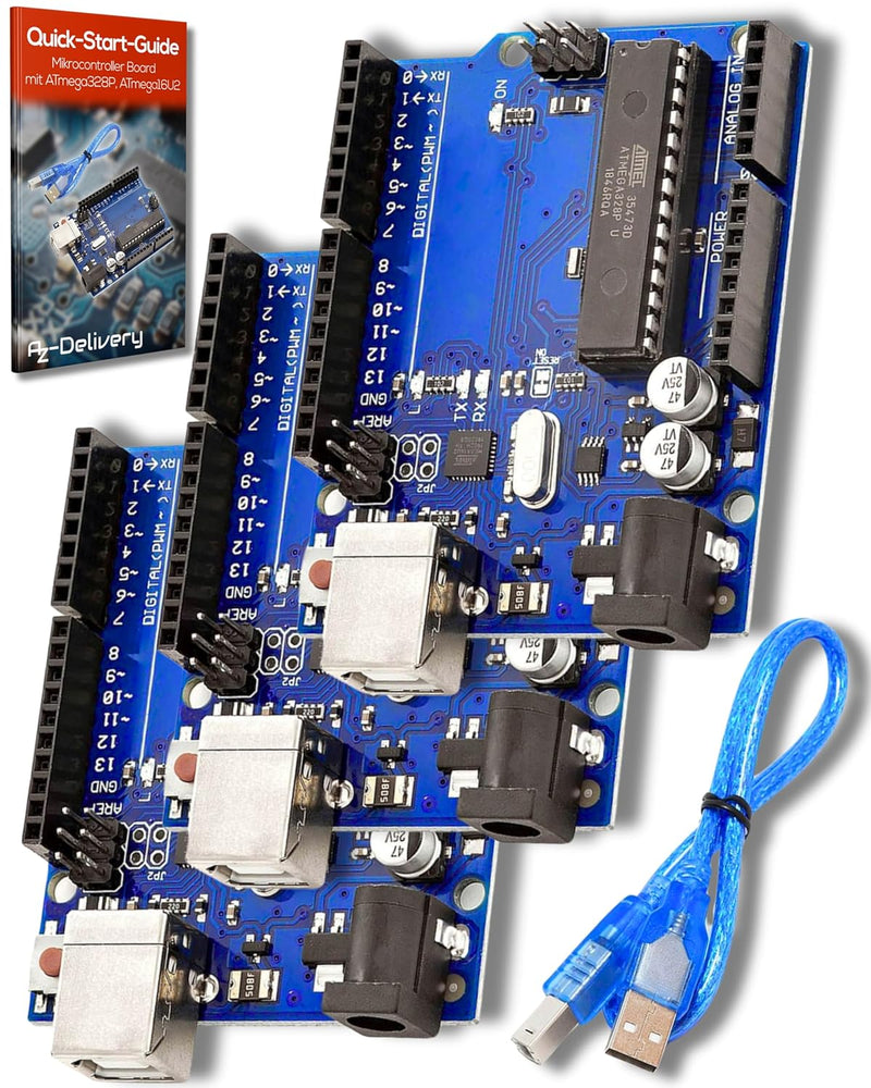 AZDelivery 3 x AZ-ATmega328DIP-Board Mikrocontroller Board ATmega16U2 8-bit Entwicklerboard mit Haup